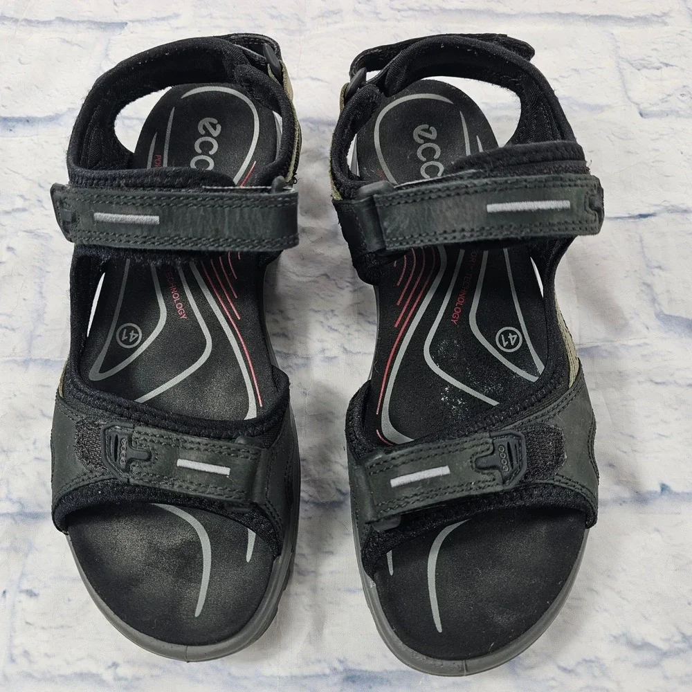 ECCO Yucatan Sport Sandals Womens 41 10-10.5 Black Grey Leather Hiking Trail